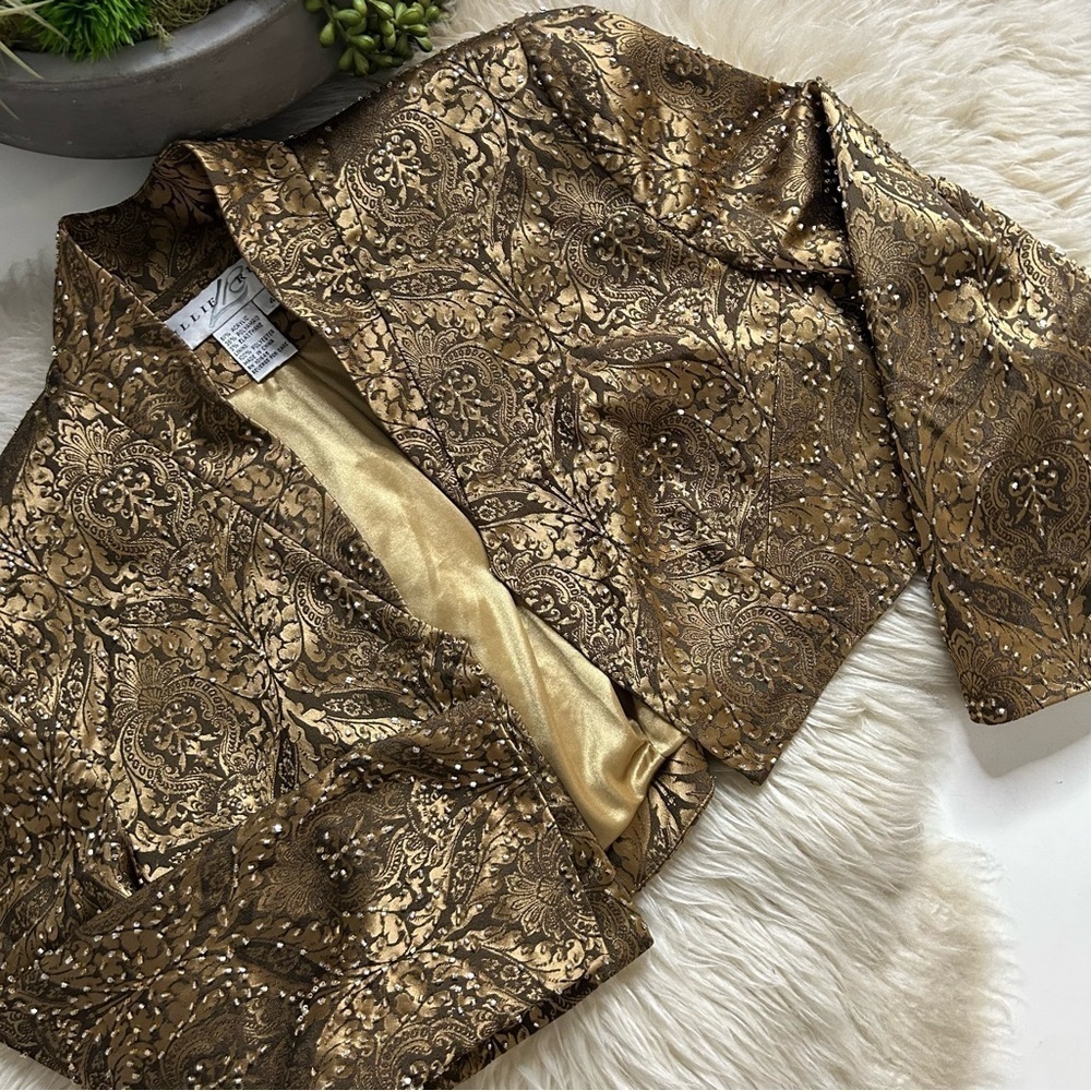 Vintage Lillie Rubin Gold paisley embossed beaded straight gown & jacket size 4 - Picture 2 of 8